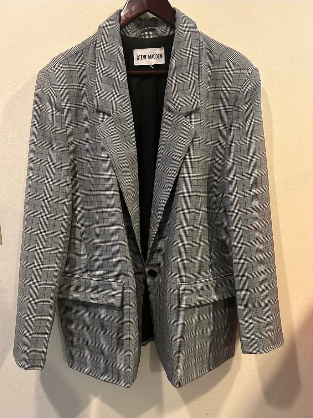 Steve Madden Gray Plaid Single-Button Blazer